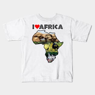 I Love Africa Wildlife Collage Map Kids T-Shirt